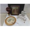 Image 1 : Framed Picture (14" × 12"), Ming Garden Vase, Hand Painted Plate and Vintage Metal Shower Caddy and