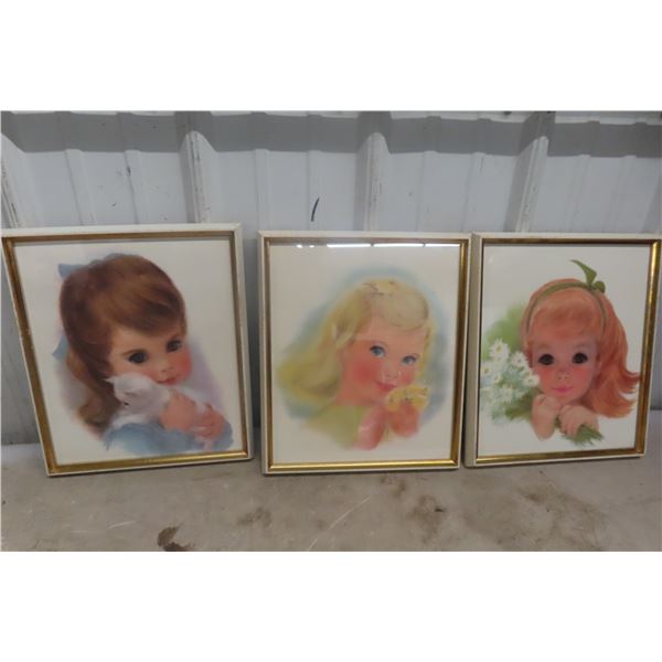 3 Vintage Framed Ivory Snow Baby Girls Classic Prints – 11 1/2" × 14"