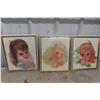 Image 1 : 3 Vintage Framed Ivory Snow Baby Girls Classic Prints – 11 1/2" × 14"