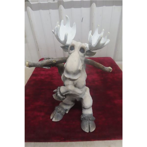 Comical Resin Moose Holding a Branch – Stands 15.5" High