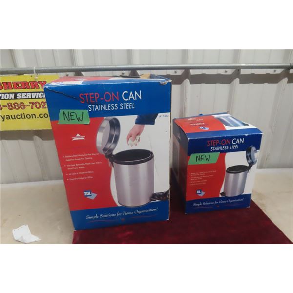 2 New Stainless Steel Garbage Cans – 20L and 5L