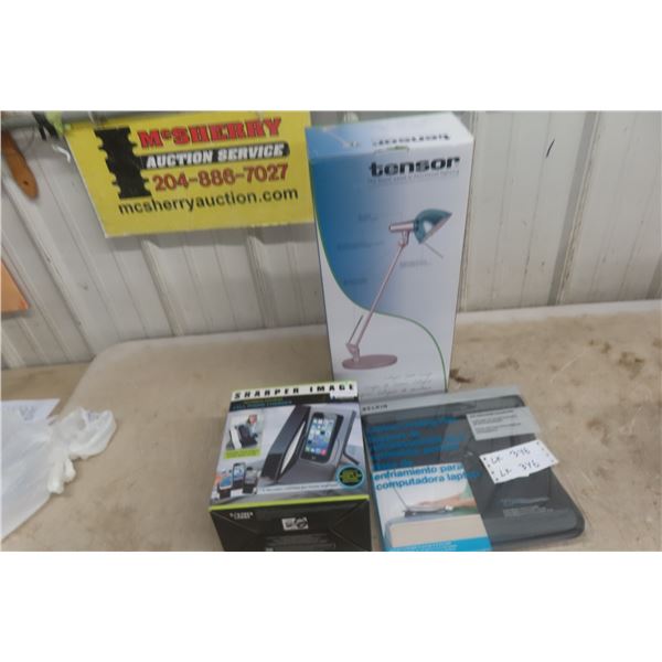 New Tensor Desk Lamp, Wireless Handset Cell Phone Charger and Laptop Cooling Pad