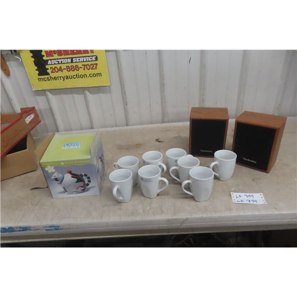 Teapot, New Coffee Mugs and Set of 2 Technics Speakers