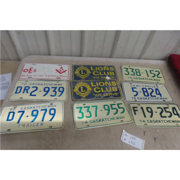 9 Licence Plates - Lions Club, 70's Sask