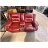 Image 1 : Red Leather/Leather Style Double Recliner Loveseat with Centre Console, Cup Holders and USB Charging
