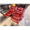 Image 2 : Red Leather/Leather Style Double Recliner Loveseat with Centre Console, Cup Holders and USB Charging