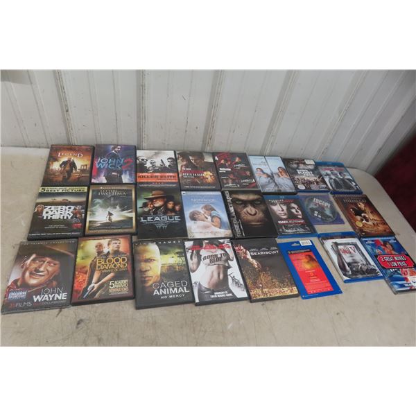 23 Assorted DVD Movies: Action, Horror, Dramatic, Blue Rays 