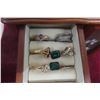 Image 5 : Wooden Jewelry Box with Assorted Rings & Necklaces