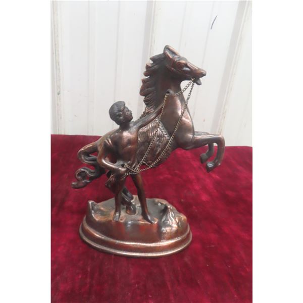 Bronze-Cast Mid Century Boy with Horse 9'' Tall 