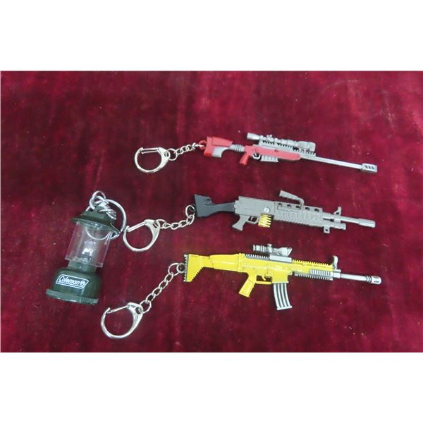 3 Machine Gun & 1 Coleman Lanterns Keychains