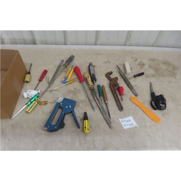 Assorted Hand Tools: Files, Screwdrivers, Stapler 