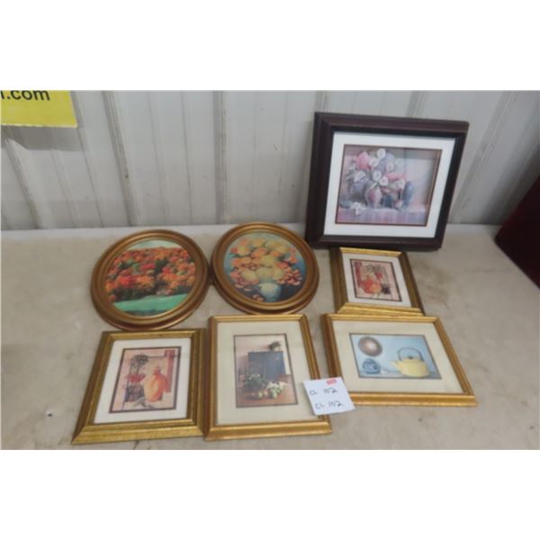 7 Assorted Size Framed Floral Pictures 