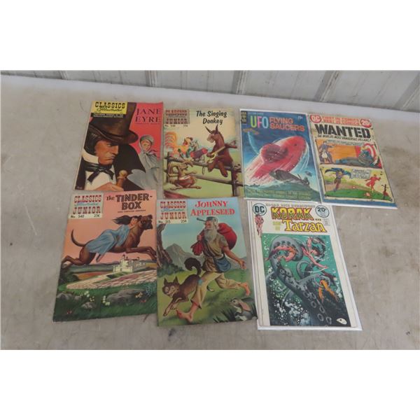  4 Classic Jr. Comics: DC Wanted, DC Korak, Gold Key UFO Flying Saucers 