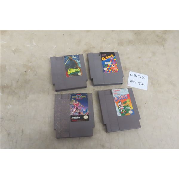 4 Nes Nintendo Games : Godzilla, Qbert, Dig Dug II, Double Dragon 