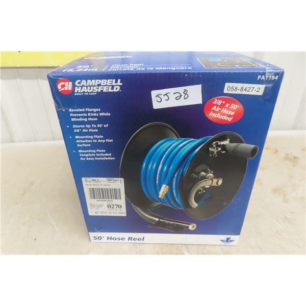 New Campbell Hausfield 3/8'' Air Hose 50ft on Retracting Reel 