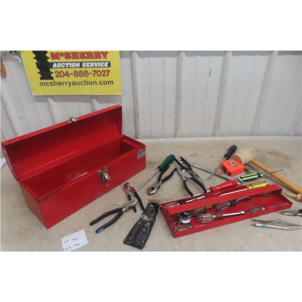 Metal Tool Box with Nut&Screw Drivers, Tape Measures, Circuit Tester, Cutters 
