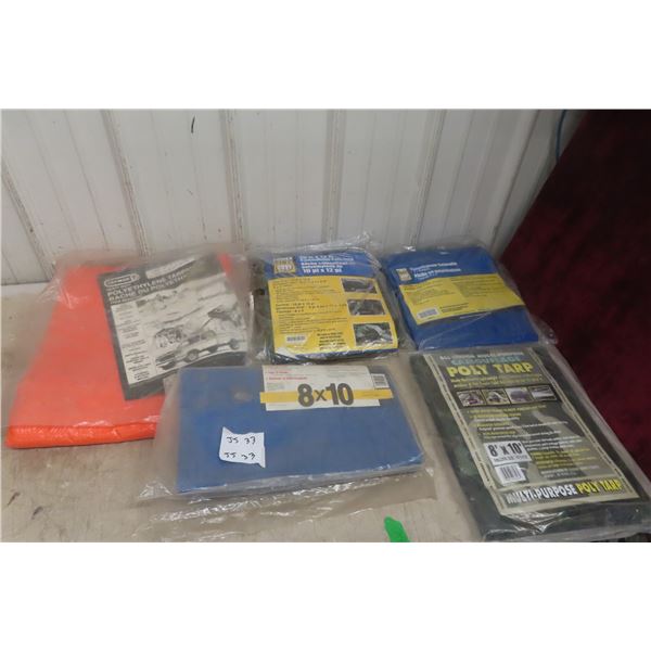 5 New Tarps (2) 10' x 12' , (2) 8' x 10', (1) 8' x 8' 