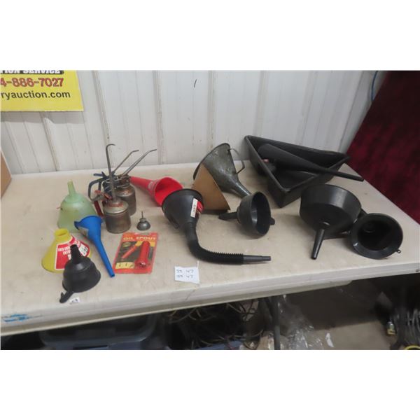 Funnels, Squirt Oil Cans, Oil Catch Pan