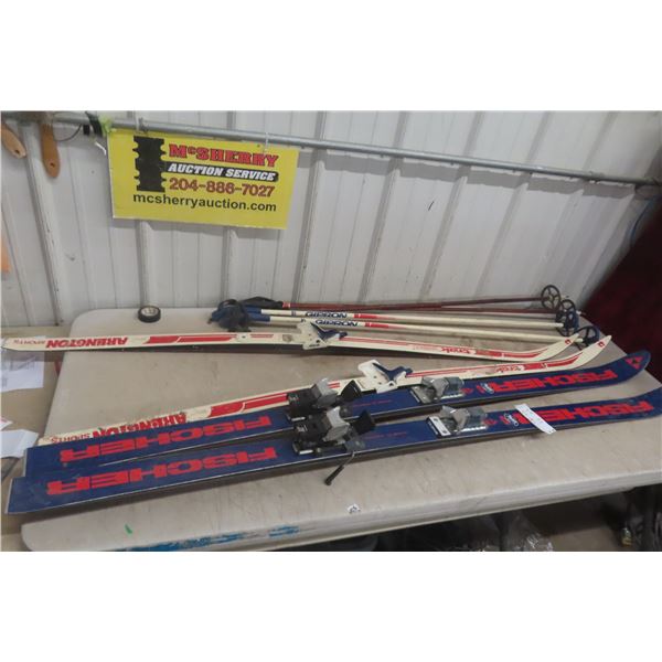 2 Sets of Skis  and Poles 'Fischer' & 'Trak No Wax' 