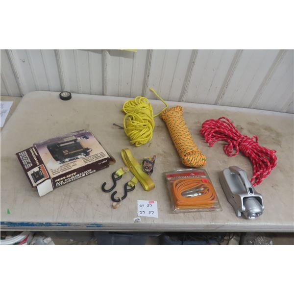 Nylon Rope, Tow Straps, 12V Mini Air Compressor, Flashlight