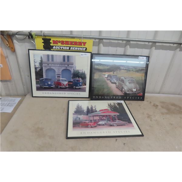 3 Framed Volkswagon Pictures 16'' x 20'' 