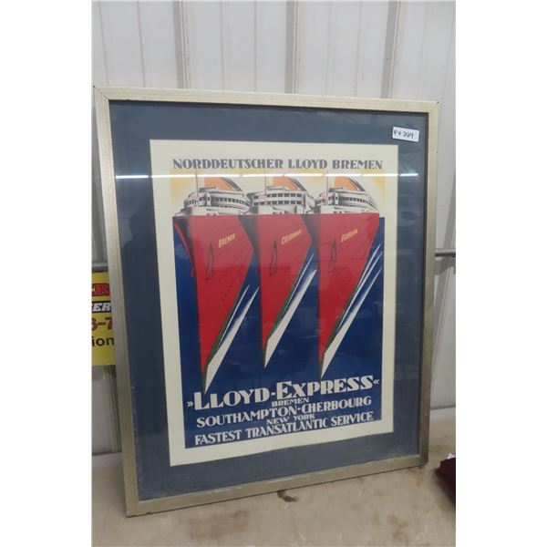 Framed Nordeutscher-Lloyd Bremen Express Poster 29'' x 35 1/2'' 