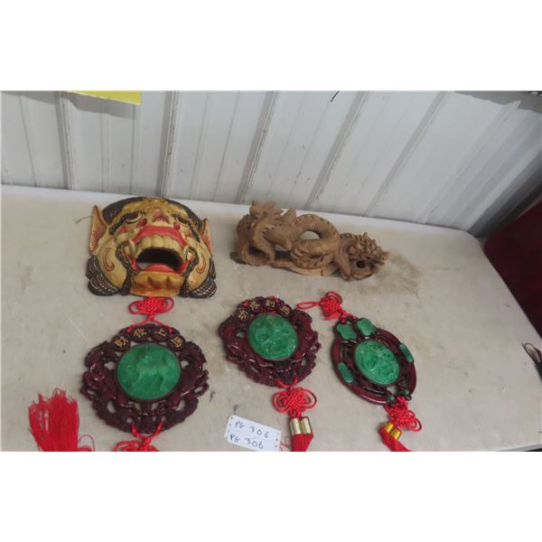 Oriental Carved Mask, Dragon & Displays 