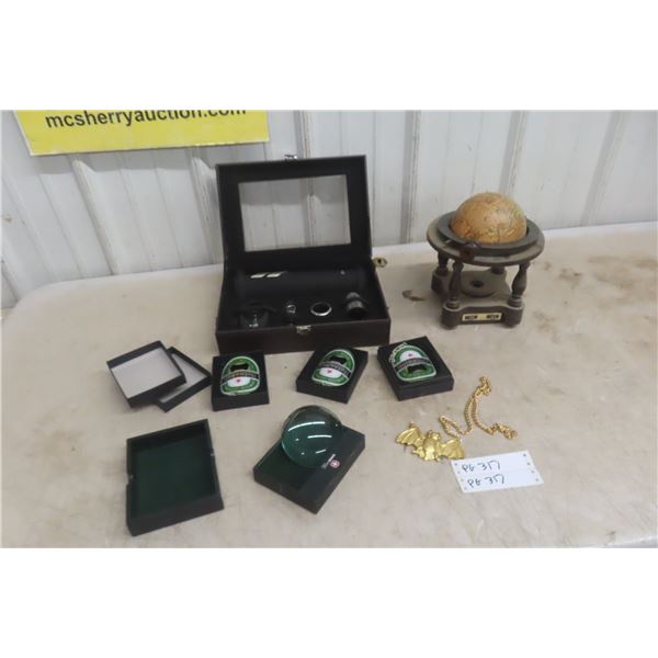 Globe Transistor Radio , Oster Mixer, Magnified Glass, Bottle 