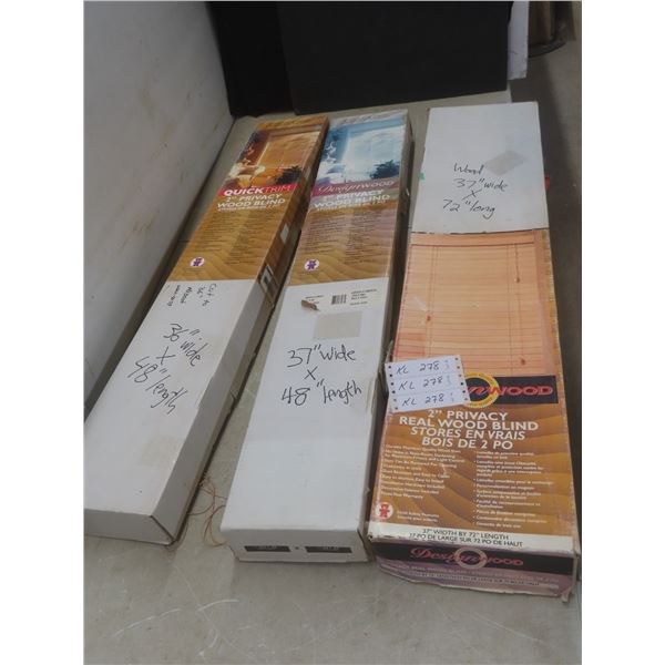 3 Wood Blinds, 2" Slats: Two 48"L × 36"/37" Wide; One 72"L × 37" Wide