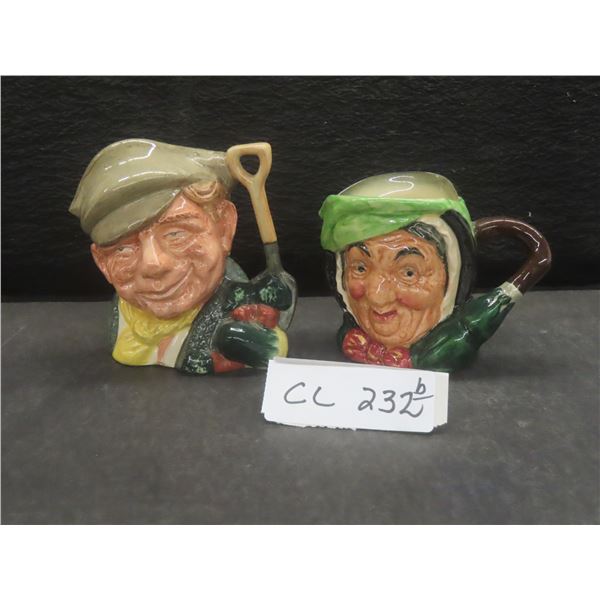 Royal Doulton Sairey Gampyr, 1955 & Gardener Yr 1972 Toby Mugs, Mint Condition