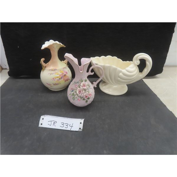 Royal Haeger Pottery Cornucopia Vase; Vintage Lefton Pink Bisque Vase