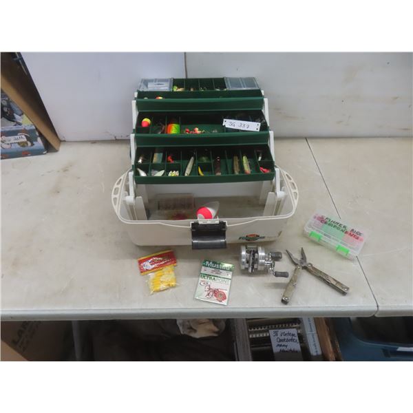 Flambeau Tackle Box with 200 Calcutta Bait, Casting Reel, Hooks, Lures, Weights, Bobbers, and More