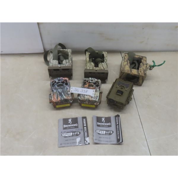 2 Trail Cameras: Bushnell Trophy and 2 Browning Spec-Ops; 3 Steel Lock Boxes; Fresh Batteries, SD C