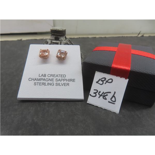 1 Pair Sterling Silver Stud Champagne Sapphire Earrings