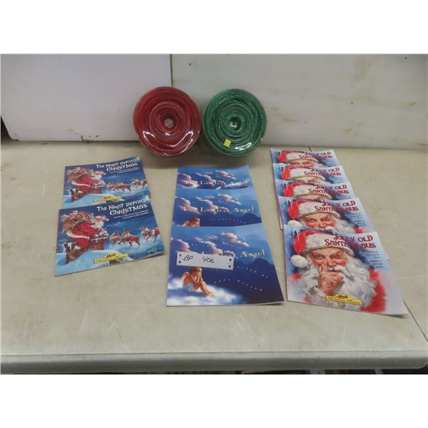 2 Rolls of Green and Red LED Lighted Ribbon, 18 ft Each; 10 New Christmas Children's Books