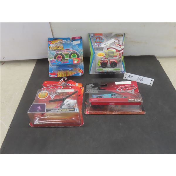 4 Packs of Toys: 2 Disney Pixar Cars, 1 Paw Patrol, 1 Hot Wheels