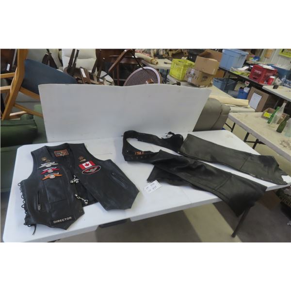 Leather Biker Vest and Chaps – Both Size Medium