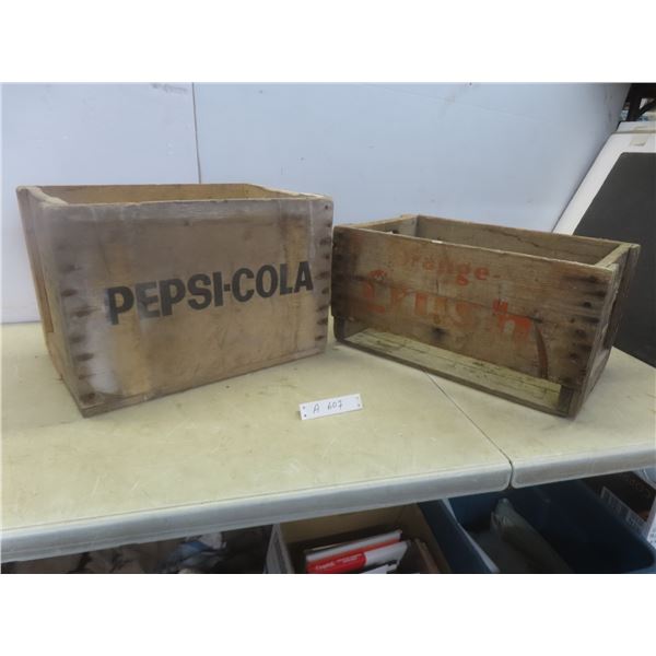 2 Wood Crates: Pepsi and Orange Crush