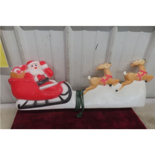 Blow-Mold Santa and Reindeer with Sleigh, 31" Long