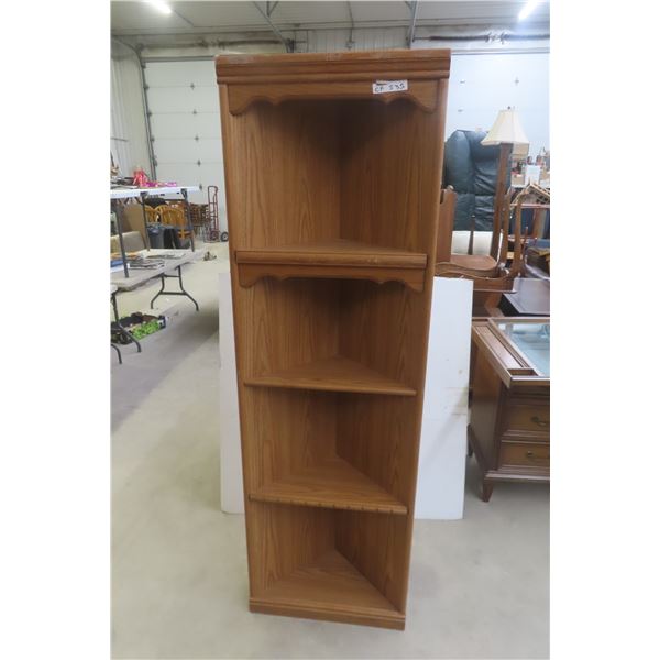 Oak-ish Corner Cabinet, 76"H × Up to 24"W × Up to 13"D