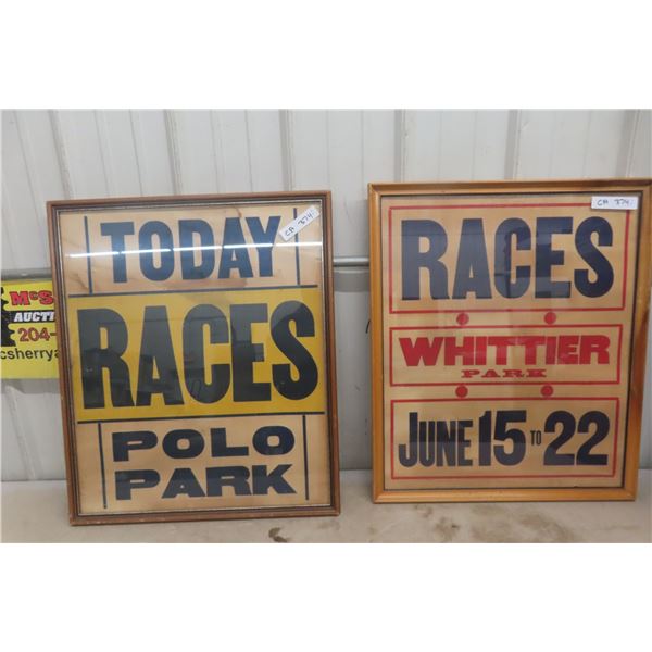 (2) 1920s Races Polo Park Sidewalk Posters Framed Up 22''' x 27'' 