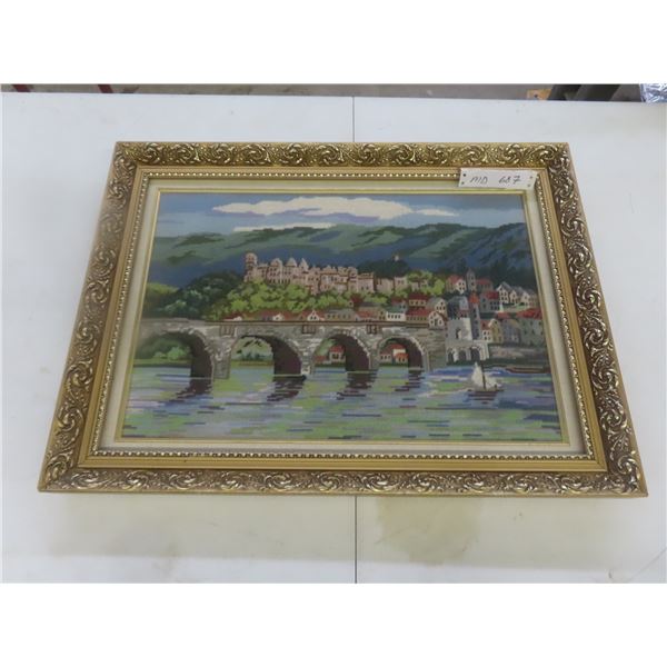 Framed Needlepoint Picture, 19" × 26"
