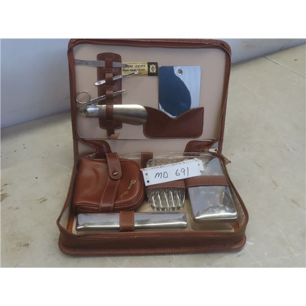 Vintage Leather Travel Grooming Set