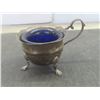 Image 2 : Sterling Silver Cup with Blue Glass Insert; Sterling Salt and Pepper Shakers;