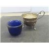 Image 3 : Sterling Silver Cup with Blue Glass Insert; Sterling Salt and Pepper Shakers;