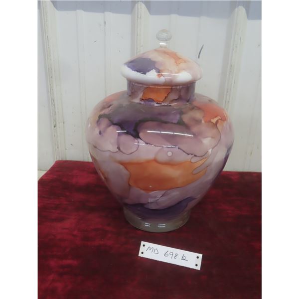 Large Murano Glass Vase with Lid, 14" Tall