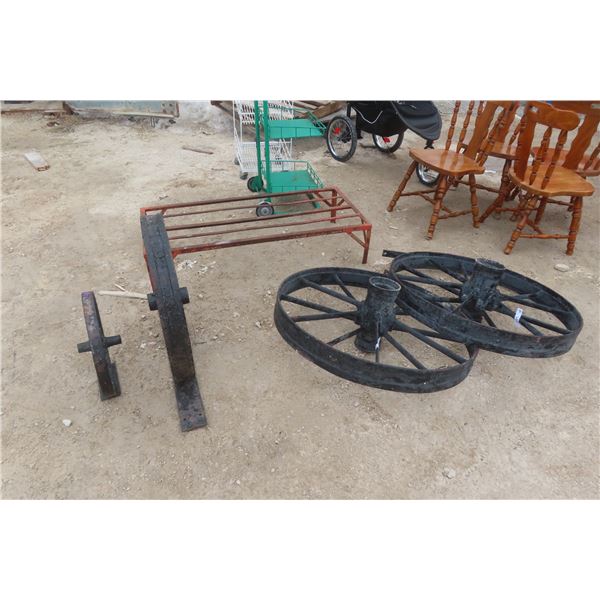 4 Steel Wheels with Flat Iron to Leg Bolt 34'' x 26", 16"