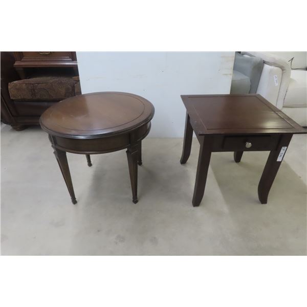 2 End Tables: 1) 20" × 30½" × 20½"; 1) Round, 23½" Diameter 