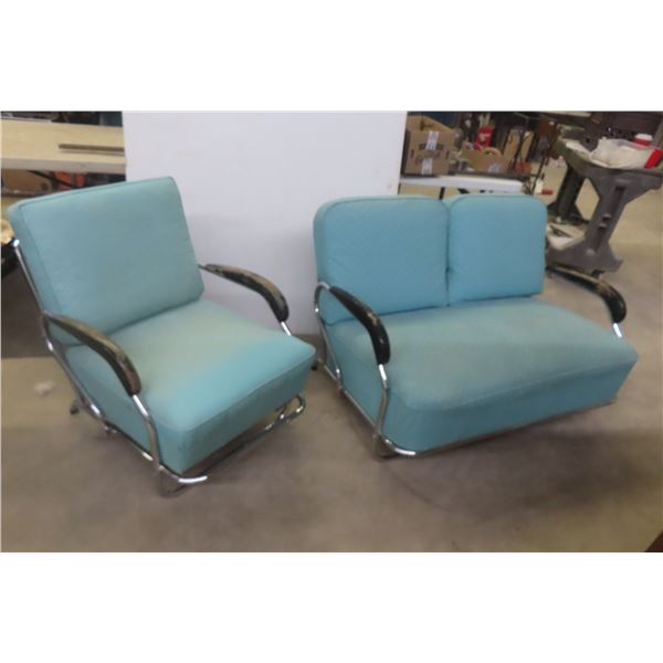Mid-Century Art Deco Cantilever Chair and Settee