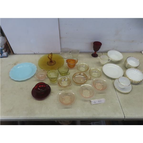 Depression Glass, Milk Glass, Royal Ruby Cup and Saucer, Piper Robins 